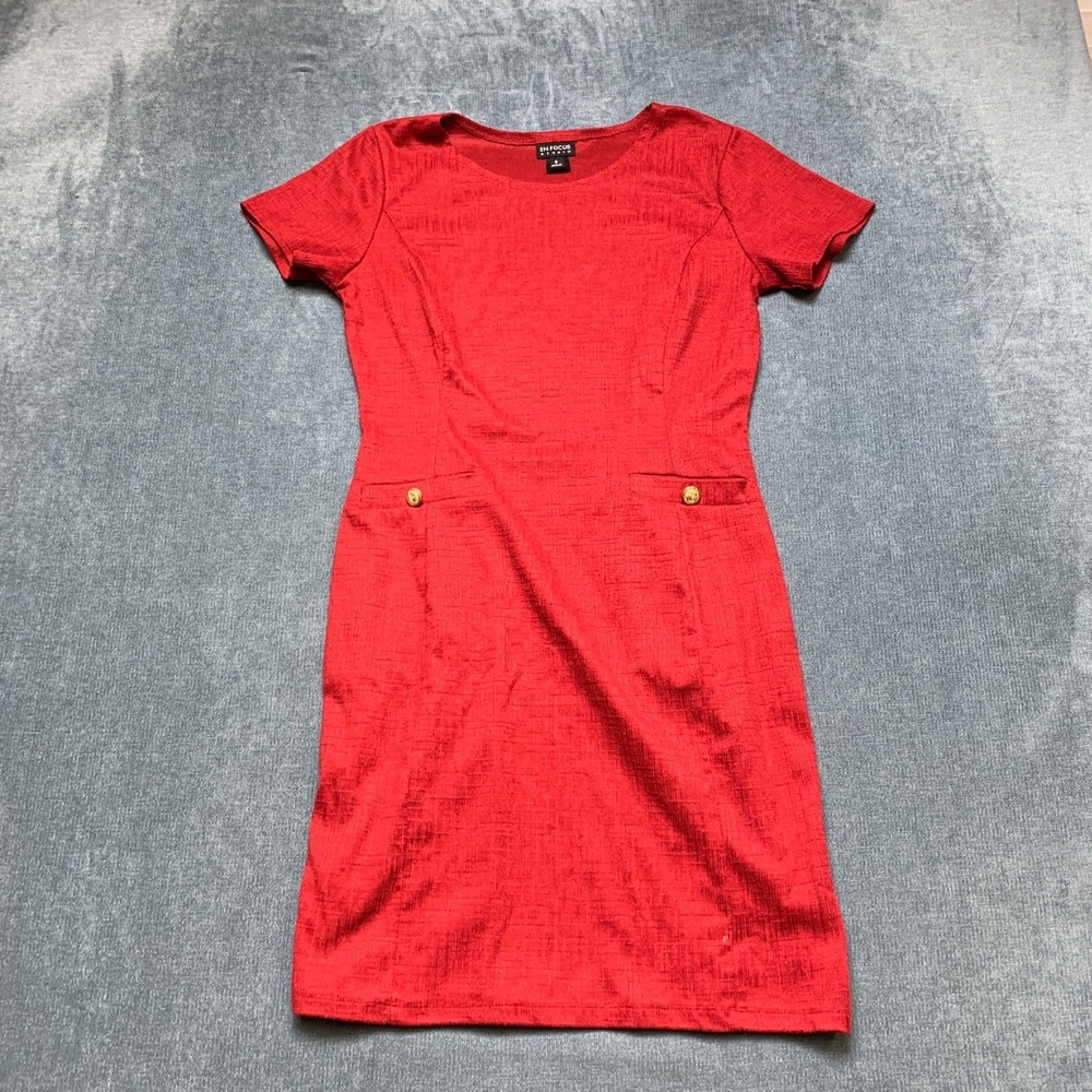 En Focus Studio T-Shirt Dress Womens 6 Red Stretch Classic Bohemian Crew Neck